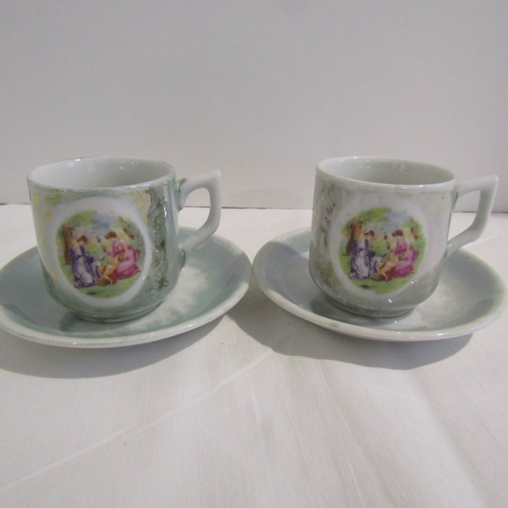 2 Sets Vintage Victorian Women Teacups and Saucers